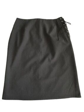 Michele Vintage Women's 8 Black Pencil Midi Skirt & Side Lace-Up Detail Lined